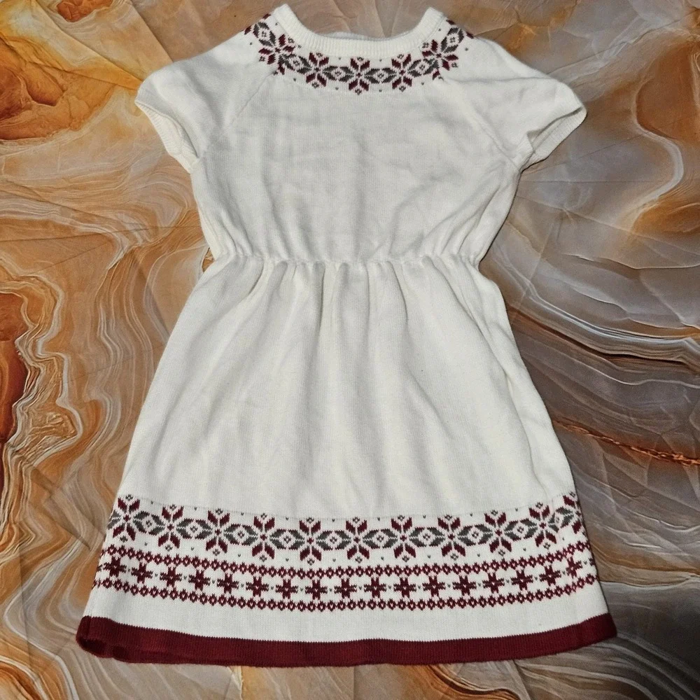Gymboree Girls Size 5T Fair Isle Sweater Dress Ivory Burgundy Short Sleeve